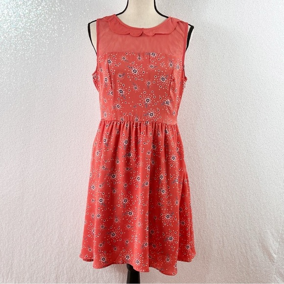 LC Lauren Conrad orange floral print dress with scalloped collar. Size 12 - Picture 5 of 16